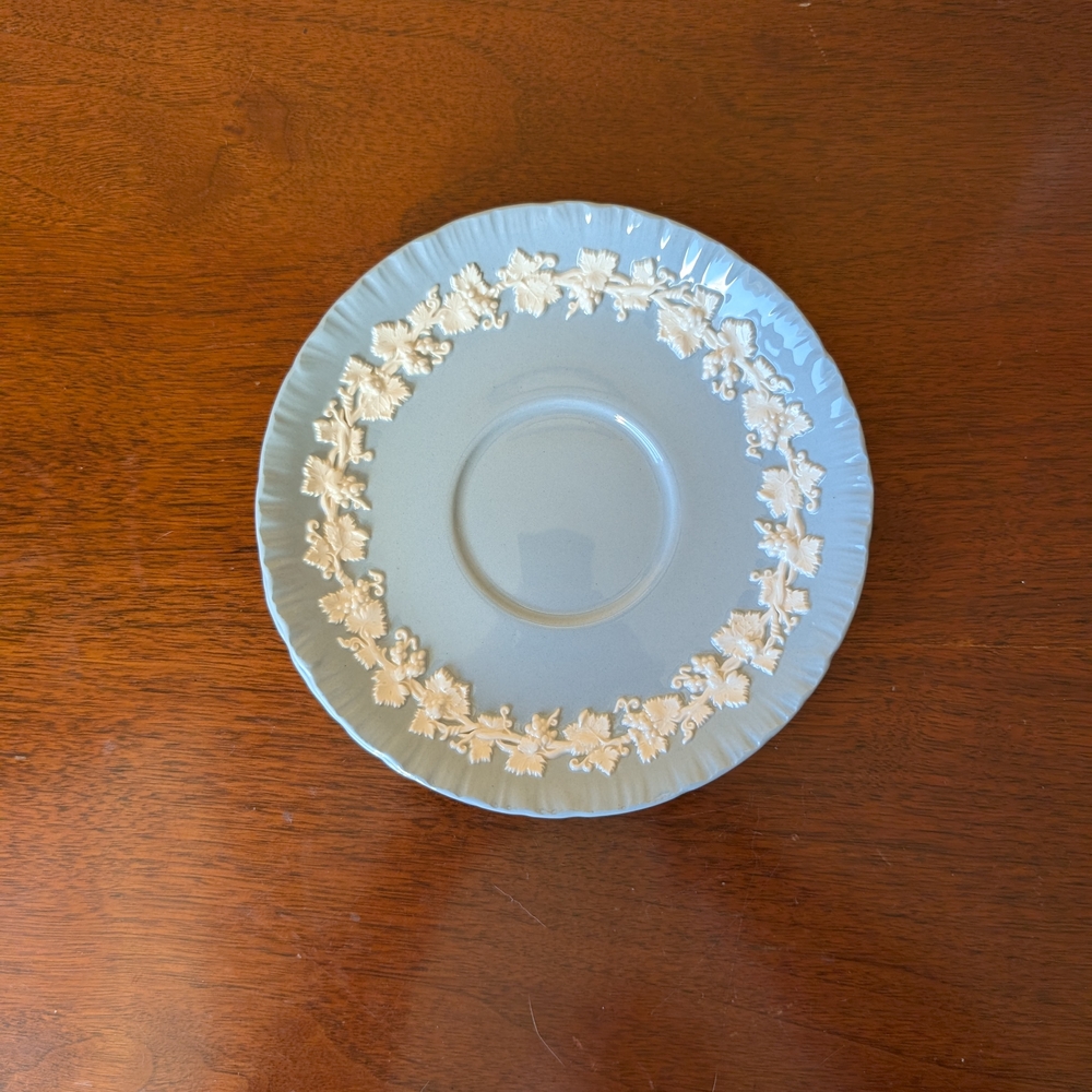 Wedgewood Queensware Saucer For Cream Soup Bowl Cream On Lavender(Blue) Set Of 2
